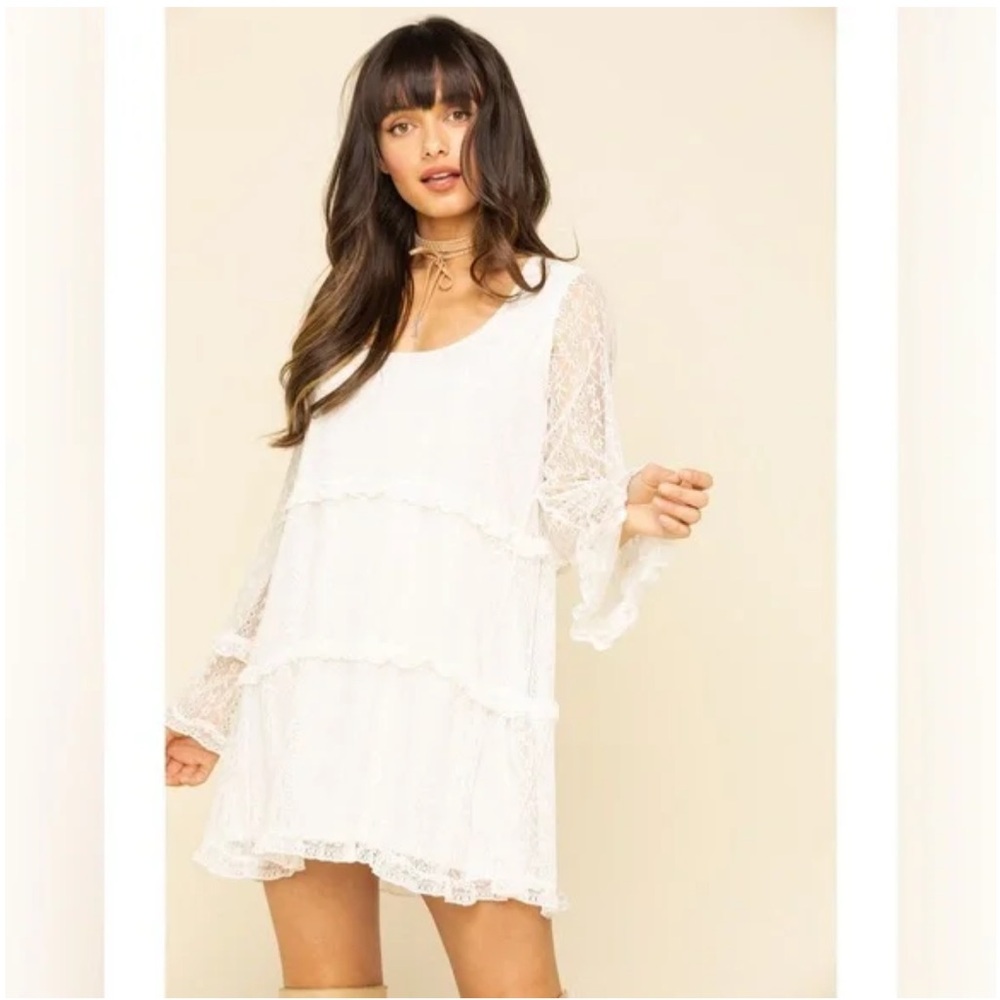 NWT Show Me Your Mumu Mansfield Long Sleeve Lace Mini Dress in White Size Med